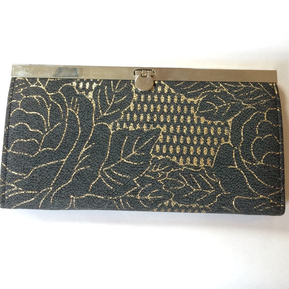Forever 21 Black and Gold Floral Clutch Wallet